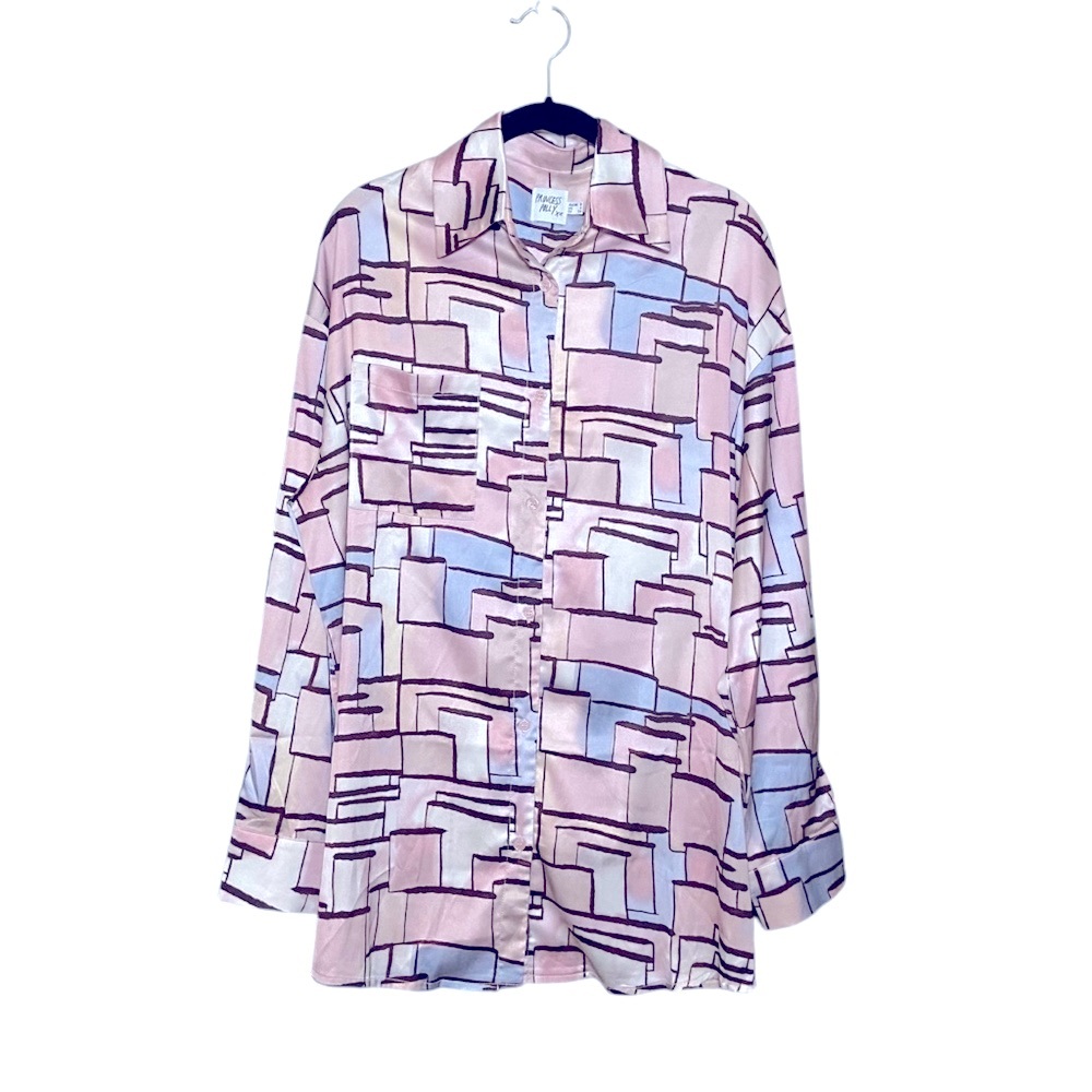 Princess Polly Harris Shirt Pastel Oversized Silky Button Down Geometric - Picture 2 of 6